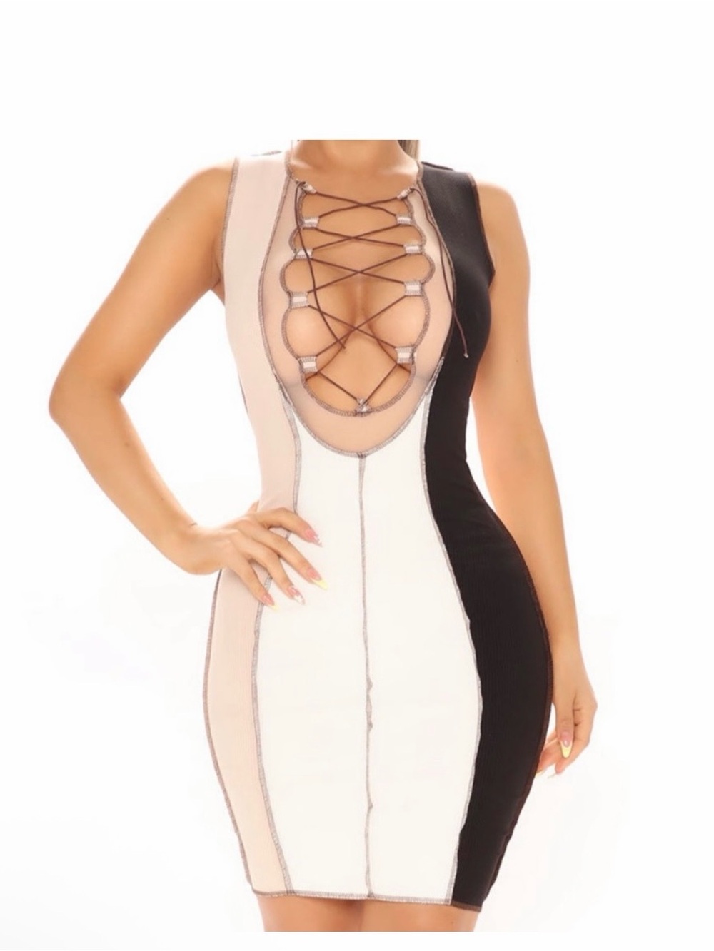 NWT Renee lace up mini lace up front reverse stitching dress size M